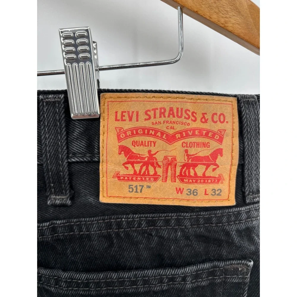 Levis 517 Mens 36x32 Bootcut Jeans  Black Faded Modified Hem Y2K Style Denim